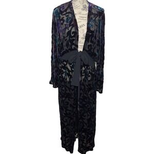 Victorias Secret Velvet Burnout Sheer Maxi Robe Silk Kimono 90s Y2K Whimsigoth